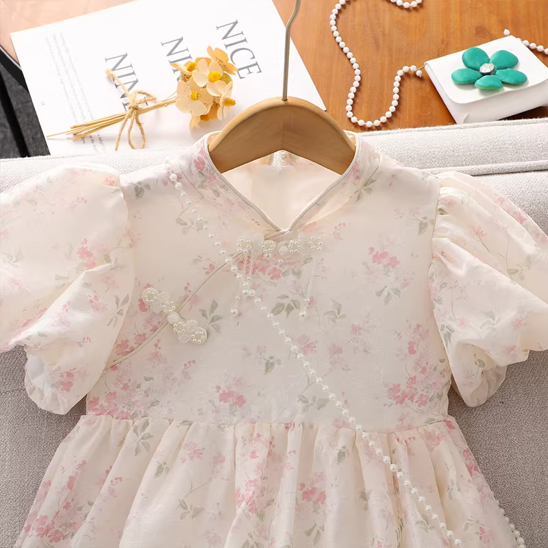 Váy hè kiểu Trung Hoa in hoa cho bé gái, mẫu mới 2025 dành cho bé gái lớn hơn, váy Hanfu kiểu Trung Hoa mới, váy công chúa cho bé gái