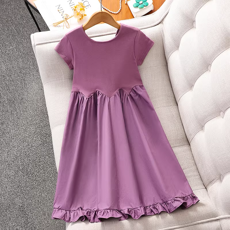 Váy hè bé gái 2025 kiểu Hàn Quốc mới, váy công chúa ngắn tay, váy mùa hè thường ngày mỏng nhẹ cho bé gái