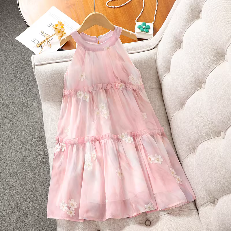 Váy bé gái váy mùa hè 2025 phong cách mới váy công chúa không tay cho bé gái phong cách mùa hè mát mẻ phong cách kỳ nghỉ cho trẻ em váy đi biển