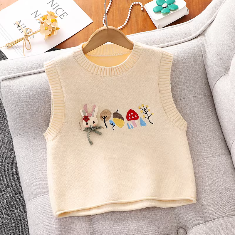 Bộ váy liền thân xuân thu cho bé gái 2025, quần áo trẻ em mới, áo gile, váy xếp ly ba món