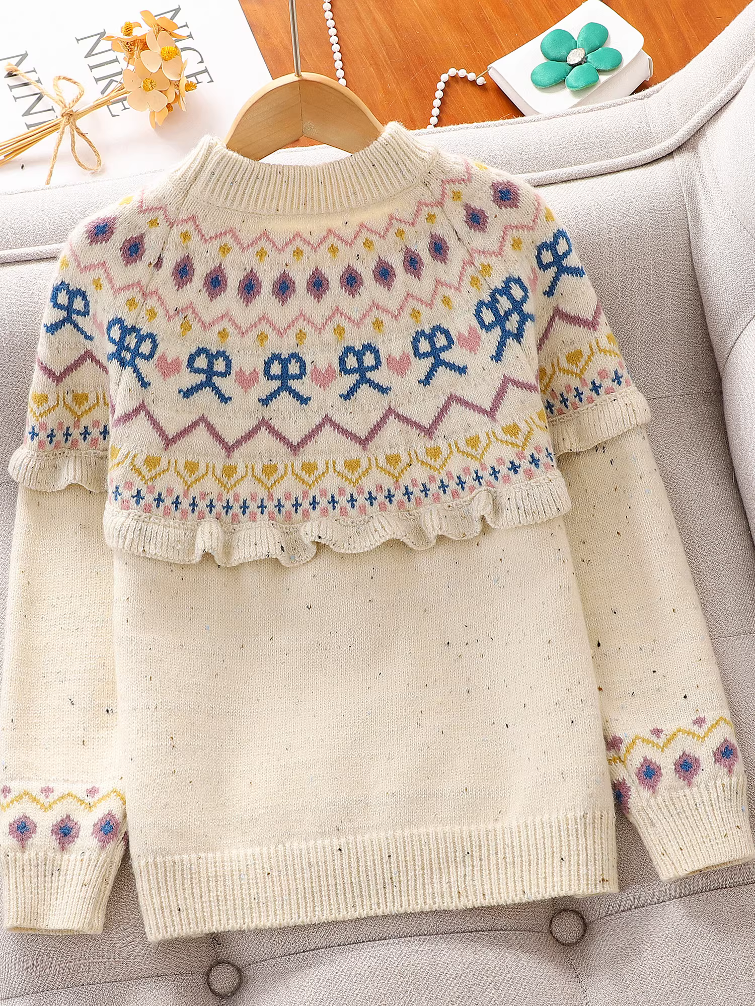 Áo len nữ thu đông kiểu mới 2025, áo len trẻ em cổ điển ấm áp, áo len nữ phong cách Hàn Quốc, áo len dệt kim thường ngày mùa đông