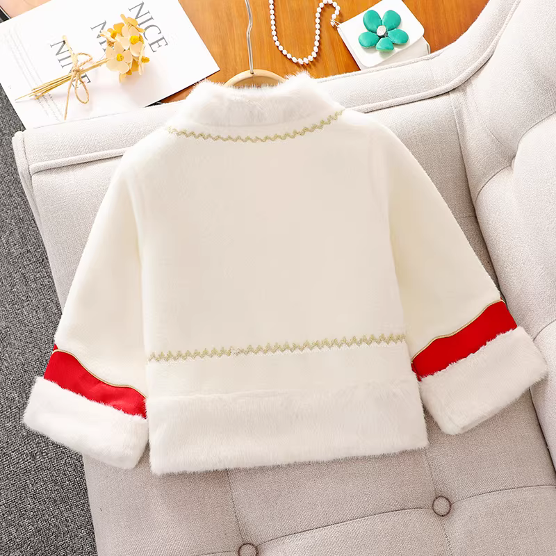 Bộ váy Mamian Tết Nguyên đán kiểu Hanfu cho bé gái Bộ trang phục Tết Nguyên đán lót lông cừu cho bé gái mùa thu đông cho bé gái lớn hơn Quần áo Tết Nguyên đán mùa đông