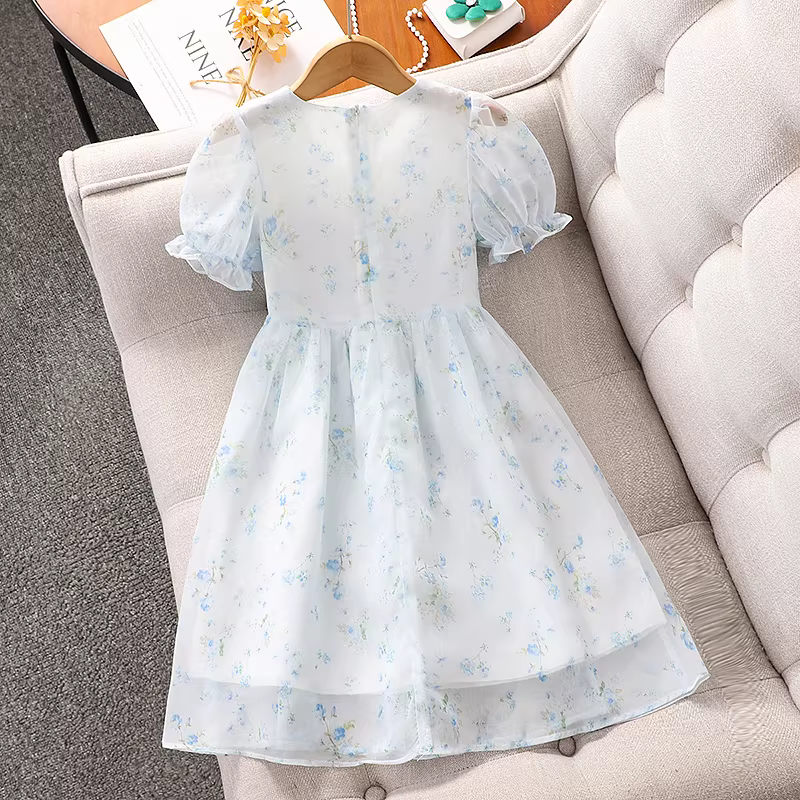 Váy bé gái hè 2025 kiểu mới, váy công chúa ngắn tay cho bé gái, váy voan hoa mỏng mùa hè