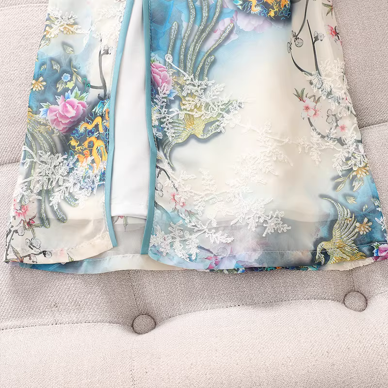 Váy sườn xám cải tiến cho bé gái mặc mùa hè 2025 phong cách mới Váy voan mỏng kiểu Trung Quốc cho bé gái Váy voan trẻ em