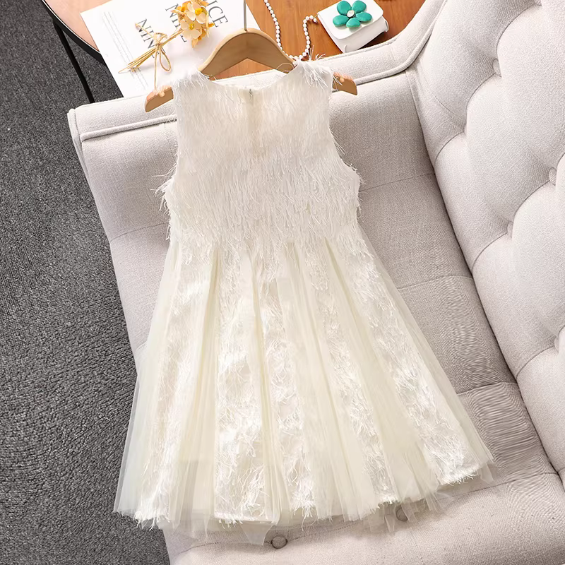 Váy hè bé gái 2025 kiểu mới, váy lưới tua rua công chúa, váy hè bé gái, váy yếm