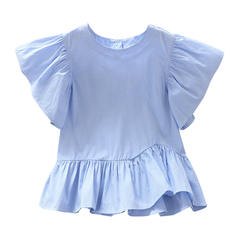 Áo sơ mi cotton nguyên chất cho bé gái hè 2025 kiểu mới áo bé gái tay ngắn kiểu babydoll áo thun bèo nhún cho bé gái