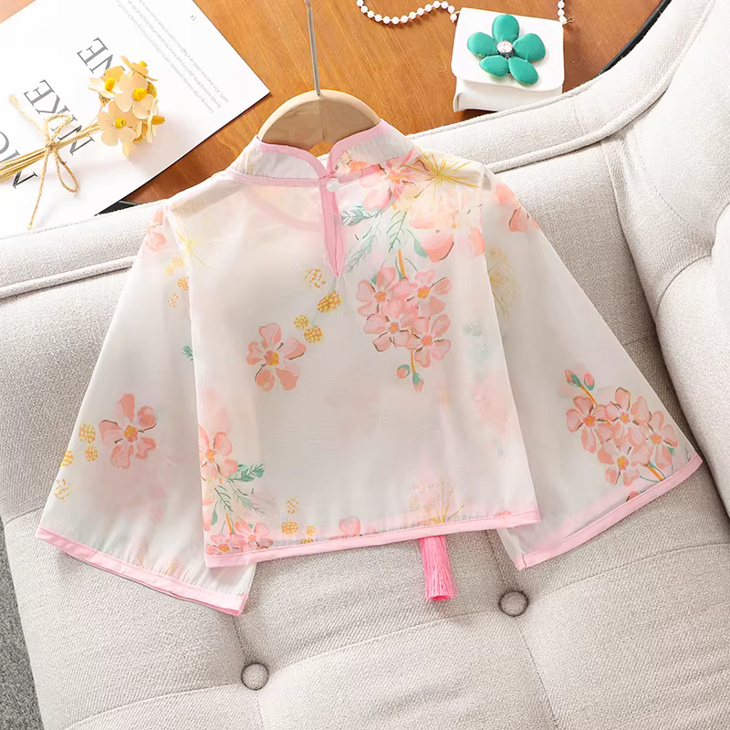 Bộ trang phục hai mảnh kiểu Trung Hoa cổ điển mùa hè 2025 dành cho bé gái, chất liệu mỏng, kiểu dáng Hanfu