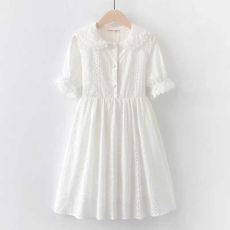 Váy bé gái hè 2025 kiểu dáng thời trang ren, váy hè trẻ em, váy công chúa trắng mùa hè cho bé gái, chất liệu cotton nguyên chất