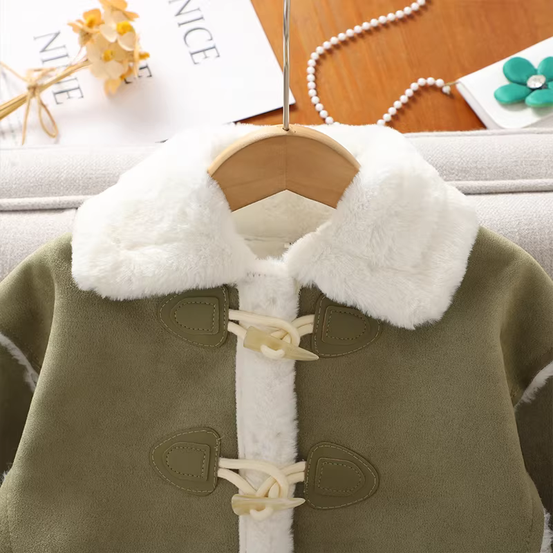 Áo khoác mùa đông dày dặn lót lông phong cách Hàn Quốc dành cho bé gái, mẫu mới 2025, áo khoác cotton thường ngày cho bé gái lớn, áo khoác ngoài mùa đông cho trẻ em.