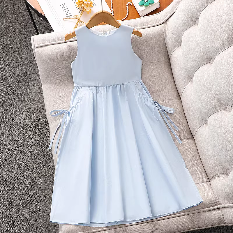 Váy liền thân không tay mùa hè kiểu mới 2025 dành cho bé gái, váy dạo phố mùa hè, váy công chúa cho bé