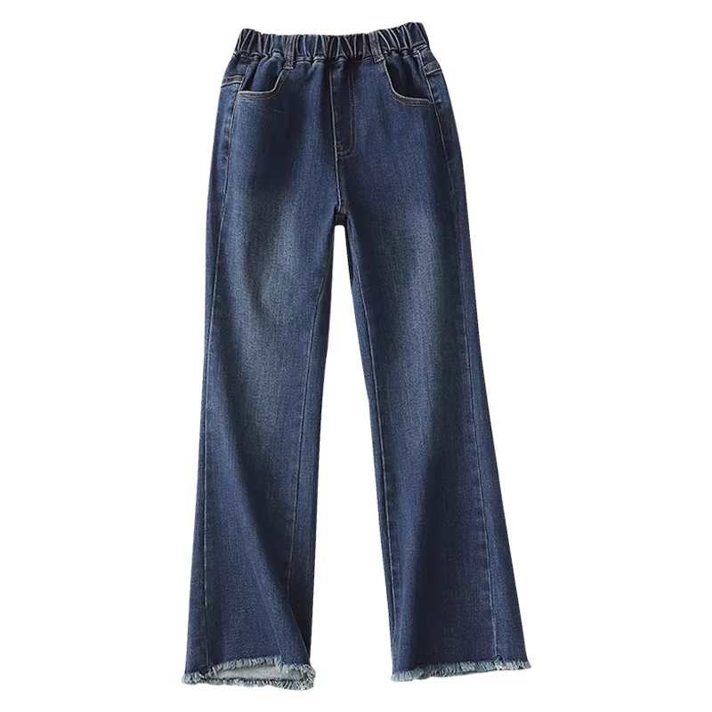 Quần bé gái mùa thu đông phong cách mới quần áo trẻ em quần jean ống loe cho trẻ lớn hơn trang phục mùa thu quần ống loe quần lót lông cừu sành điệu