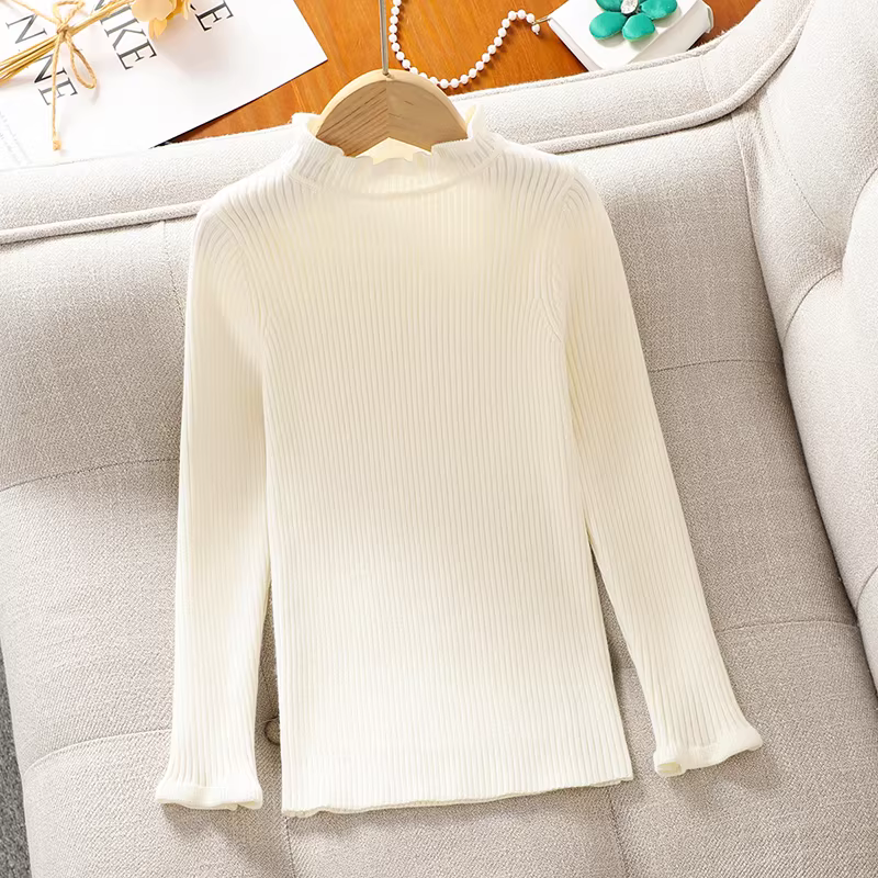 Áo len lớp lót cho bé gái mùa thu đông, quần áo trẻ em sành điệu, áo lót trẻ em, áo dệt kim cổ lọ nửa cổ cho trẻ lớn, áo lớp trong.