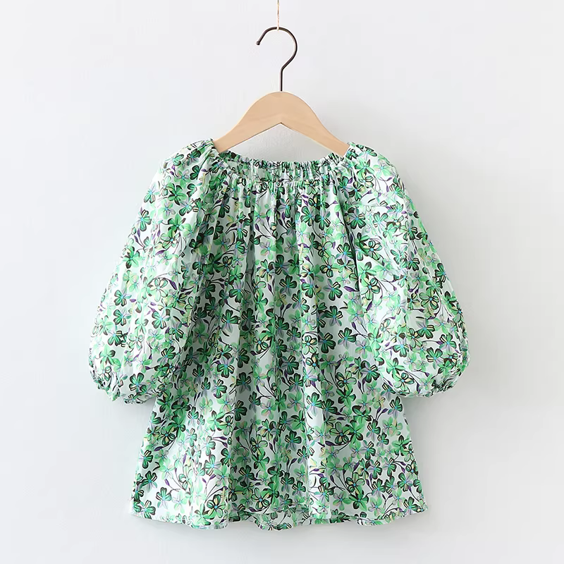 Áo sơ mi trễ vai họa tiết hoa mùa hè rộng rãi dành cho bé gái, quần áo mùa hè dành cho trẻ trung niên và lớn tuổi mũm mĩm, áo cotton nguyên chất ngắn tay