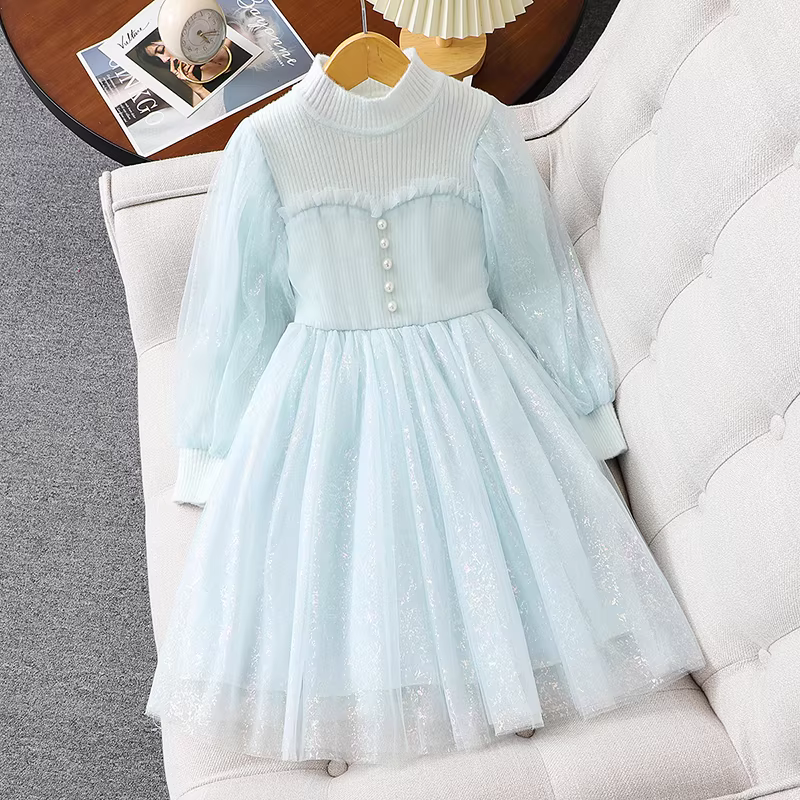 Váy bé gái thu đông 2025 kiểu mới, áo len bé gái thời trang, váy voan mùa đông, váy công chúa trẻ em