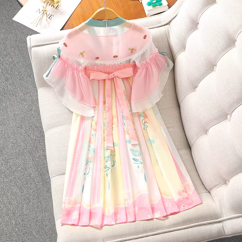 Váy hè kiểu cổ điển 2025 cho bé gái, trang phục phong cách Hán phục, kiểu dáng siêu tiên nữ, váy Trung Hoa, váy ru.