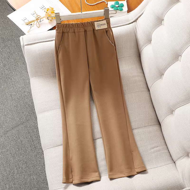 Quần âu xòe đen cho bé gái, quần chuông xẻ tà kiểu mới 2025, quần dài thường ngày mùa thu cho bé gái