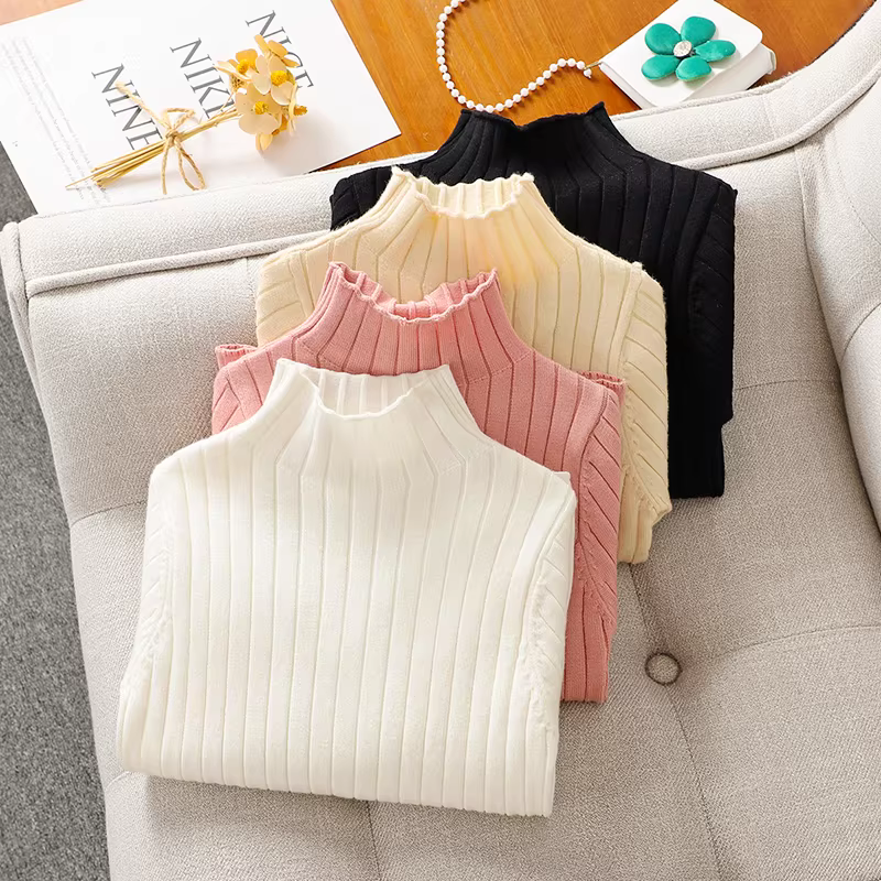 Áo len mùa đông cho bé gái, áo len dệt kim dày lót lông cừu kiểu mới 2025 cho trẻ em, áo len trắng mùa thu đông cho bé gái