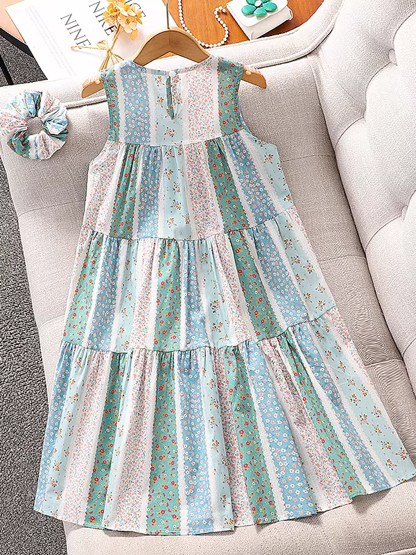 Váy liền thân bé gái mùa hè kiểu mới 2025, váy công chúa hoa nhí không tay cho bé gái, váy mỏng cho bé gái lớn