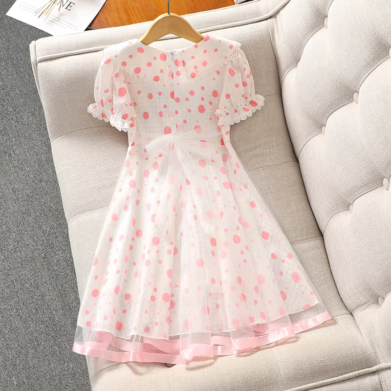 Váy hè cho bé gái, váy chấm bi dễ thương cho trẻ em, phong cách preppy kiểu mới 2025, váy công chúa bé gái thời trang