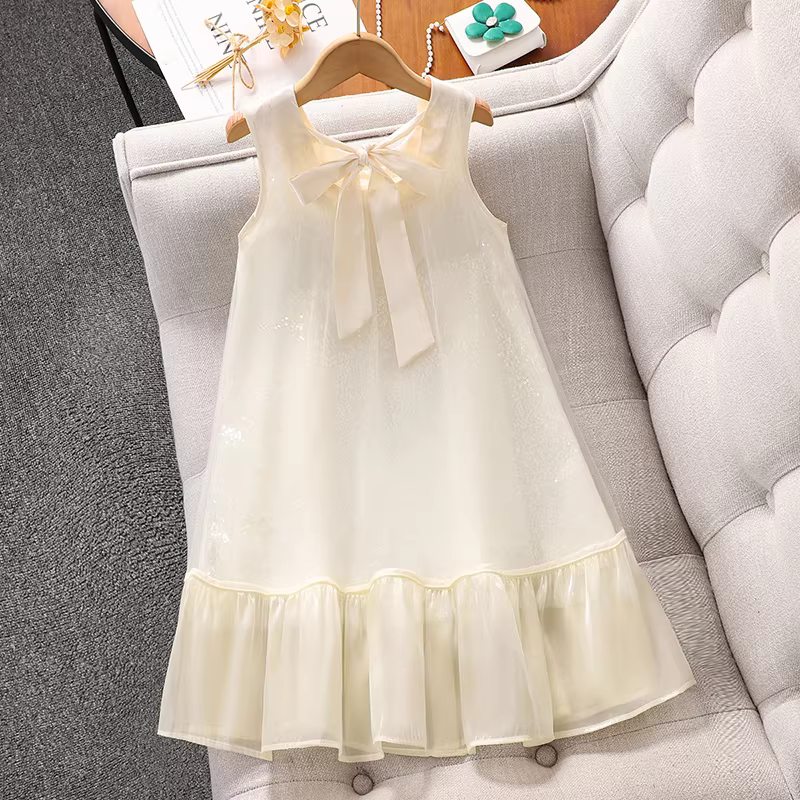 Váy hè kiểu mới 2025 cho bé gái, váy yếm không tay nơ, váy công chúa hè cho trẻ em