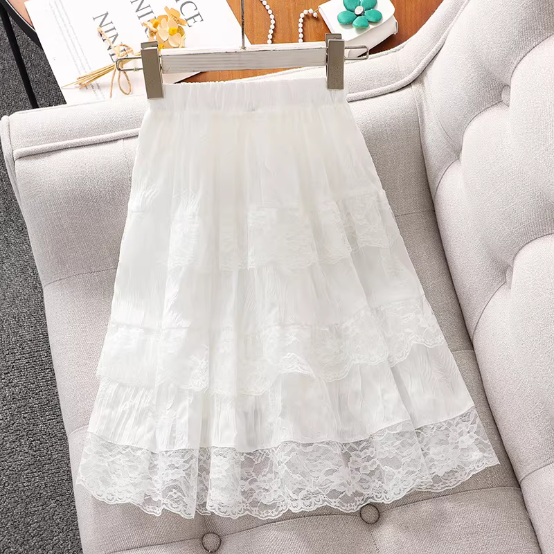 Váy hè bé gái 2025 kiểu mới váy bánh bèo ren bé gái lớn quần áo trẻ em váy công chúa mùa hè