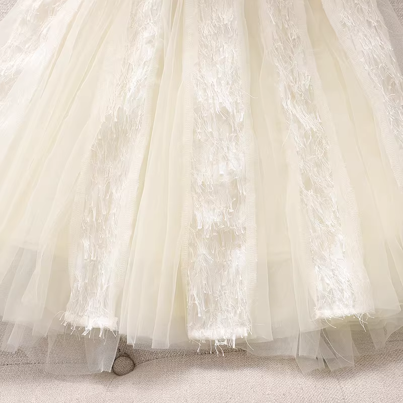 Váy hè bé gái 2025 kiểu mới, váy lưới tua rua công chúa, váy hè bé gái, váy yếm