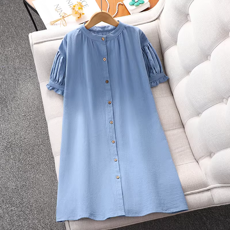 Váy hè bé gái 2025 kiểu mới, đầm sơ mi tay bồng cho bé gái lớn, áo kiểu hè trẻ em, đầm đi biển