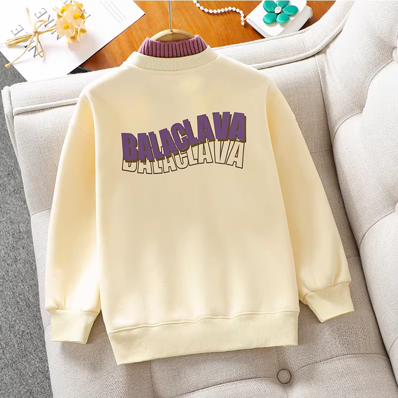 Áo len nỉ bé gái thu đông 2025 kiểu mới, áo liền thân giữ ấm, cổ lọ nửa cao, thời trang trẻ em