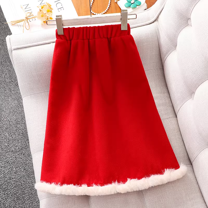 Trang phục Tết đỏ mùa thu đông cho bé gái, quần áo mùa đông cho bé gái, bộ Tết phong cách Chanel nhỏ nhắn 2025, váy Tết có đệm cho trẻ em.