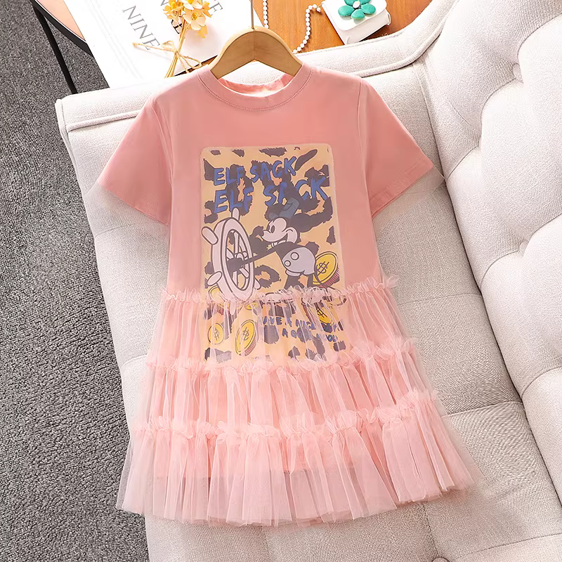 Váy kiểu Hàn Quốc mùa hè cho bé gái, trang phục trẻ em 2025, váy công chúa cao cấp mới dành cho bé gái lớn, váy lưới mùa hè