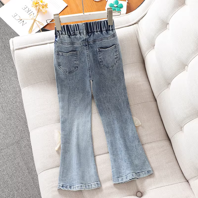 Quần ống loe xẻ tà cho bé gái, kiểu dáng mới thời trang xuân thu 2025, quần jeans trẻ em bắt mắt