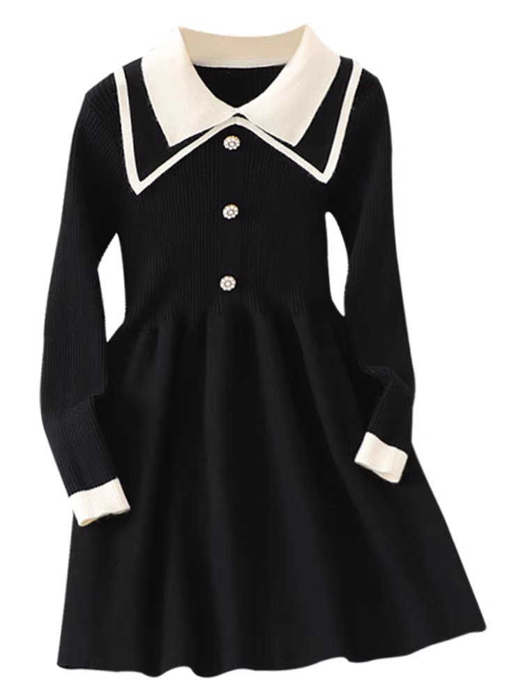 Váy áo len bé gái thu đông 2025 kiểu mới thời trang trẻ em màu đen phong cách tiểu thư thơ mộng đầm len ngọt ngào công chúa