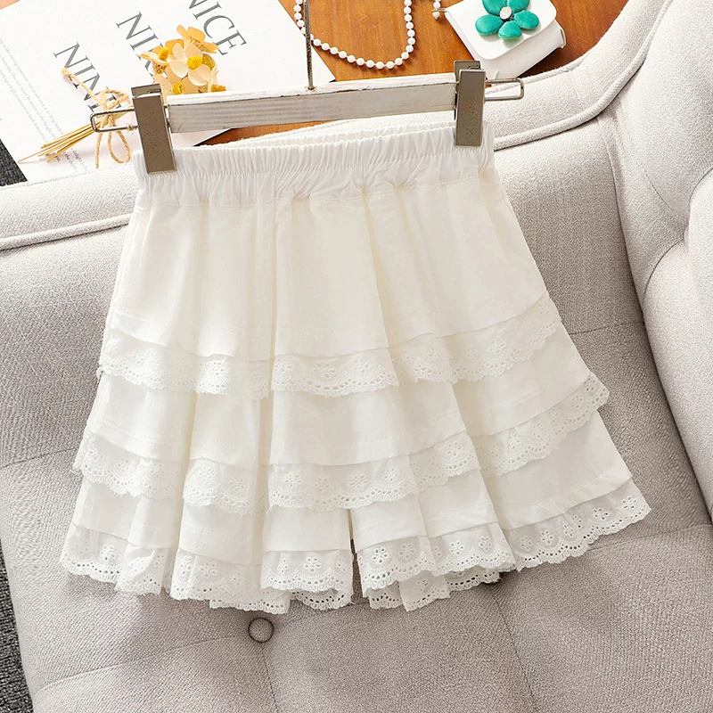 Bộ đồ nữ bé gái hè 2025, quần áo trẻ em mới, áo ngắn tay có mũ ren và quần culottes hai mảnh, váy bé gái
