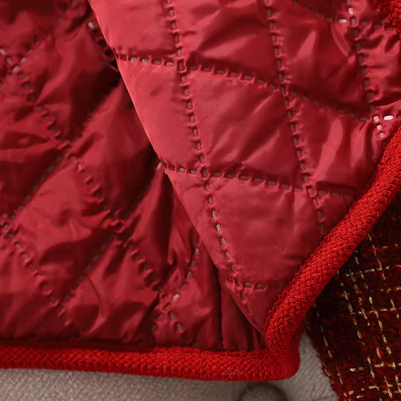 Trang phục Tết cho bé gái Quần áo mùa đông Quần áo Tết 2025 Quần áo Tết cho trẻ lớn Váy đỏ phong cách Chanel Bộ dày dặn cho trẻ em mùa thu đông