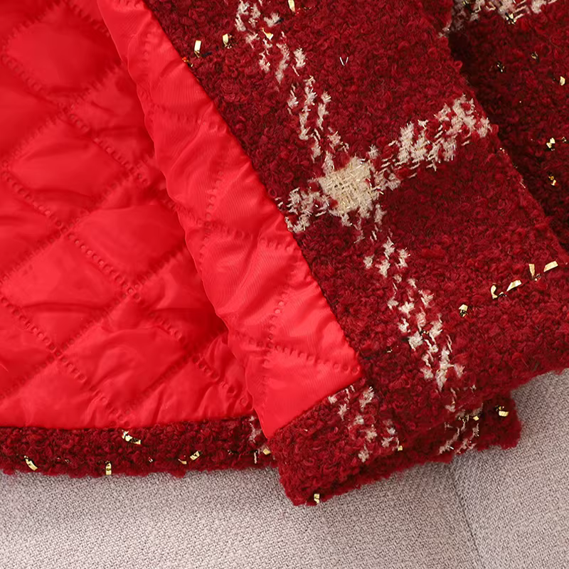 Trang phục năm mới kiểu Chanel nhỏ nhắn dành cho bé gái Váy đỏ Trang phục chào mừng năm mới mùa thu đông Trang phục năm mới dành cho trẻ em JK Quần áo năm mới Váy mùa đông dành cho bé gái