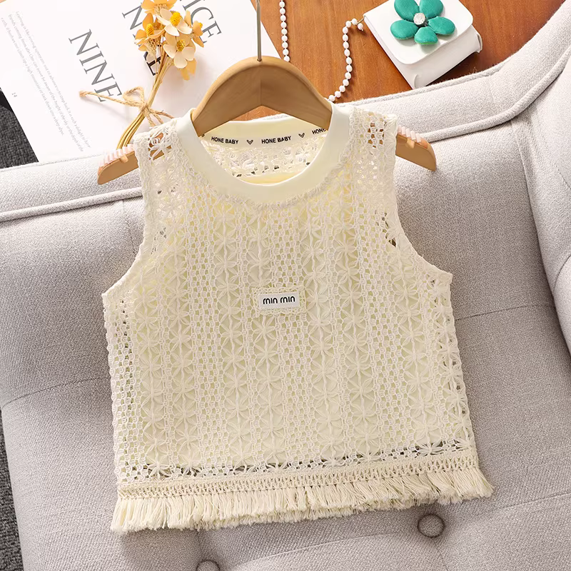 Bộ ba món váy yếm không tay dành cho bé gái, váy mùa hè sành điệu, áo vest thường ngày cho trẻ em, bộ đồ đi nghỉ hè cho bé gái