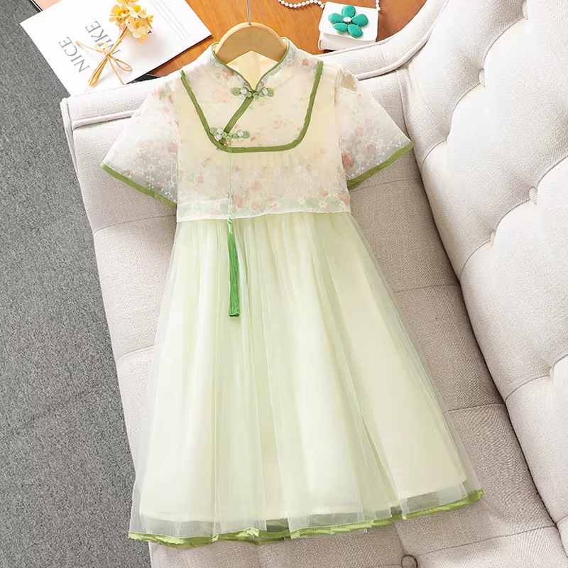 Váy Hanfu nữ 2025 kiểu mới ngọt ngào phong cách Mỹ váy công chúa váy mùa hè siêu tiên nữ váy tua rua trẻ em