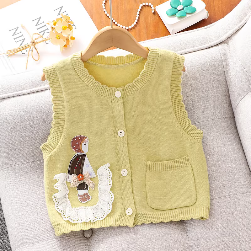 Áo len dệt kim mùa xuân cho bé gái, áo lót và bộ ba món với quần ống rộng phong cách giản dị dành cho bé gái lớn hơn, thích hợp cho mùa xuân và mùa thu.