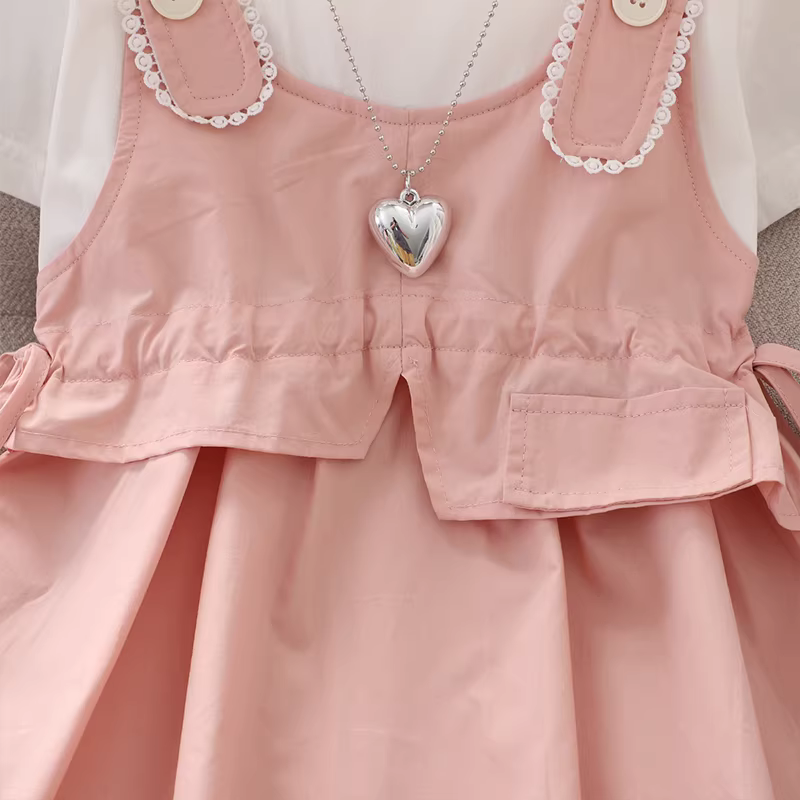 Váy công chúa hai mảnh giả dạng cho bé gái, váy mùa hè cho bé gái lớn tuổi, mẫu mới 2025, váy yếm ngắn tay, váy trẻ em mùa hè