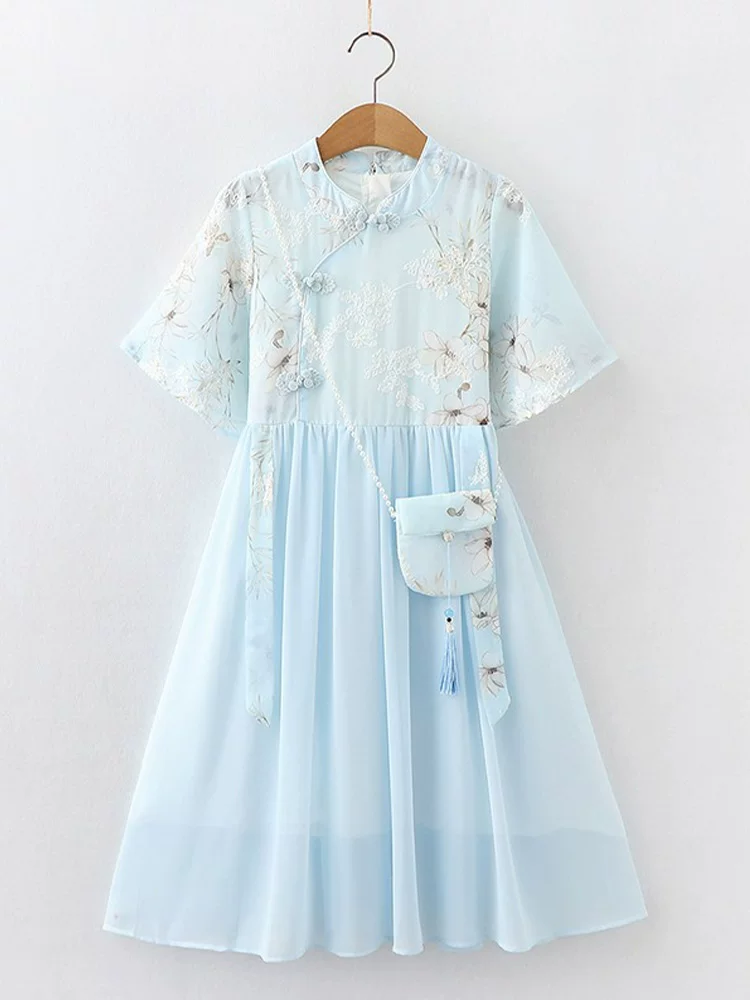 Váy mùa hè kiểu Hanfu cho bé gái, sườn xám voan như tiên, váy công chúa cổ điển cho trẻ em, váy mùa hè cho trẻ em.