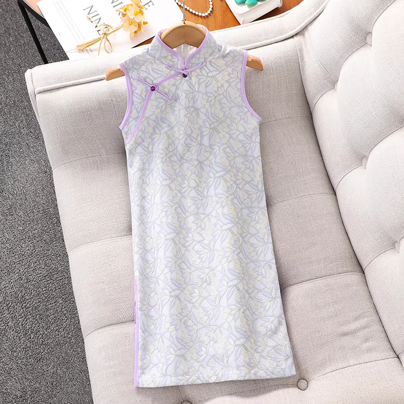 Váy sườn xám kiểu Trung Hoa cải tiến cho bé gái, trang phục dạ hội mùa hè 2025, kiểu Tang cao cấp mới dành cho bé gái