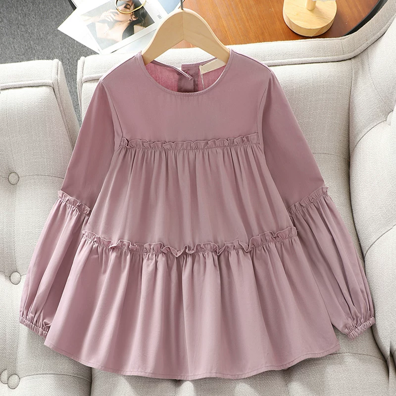 Áo sơ mi cotton nguyên chất cho bé gái, kiểu dáng thời trang xuân thu 2025, áo sơ mi dài tay kiểu búp bê, áo lót, áo trên, áo sơ mi trẻ em