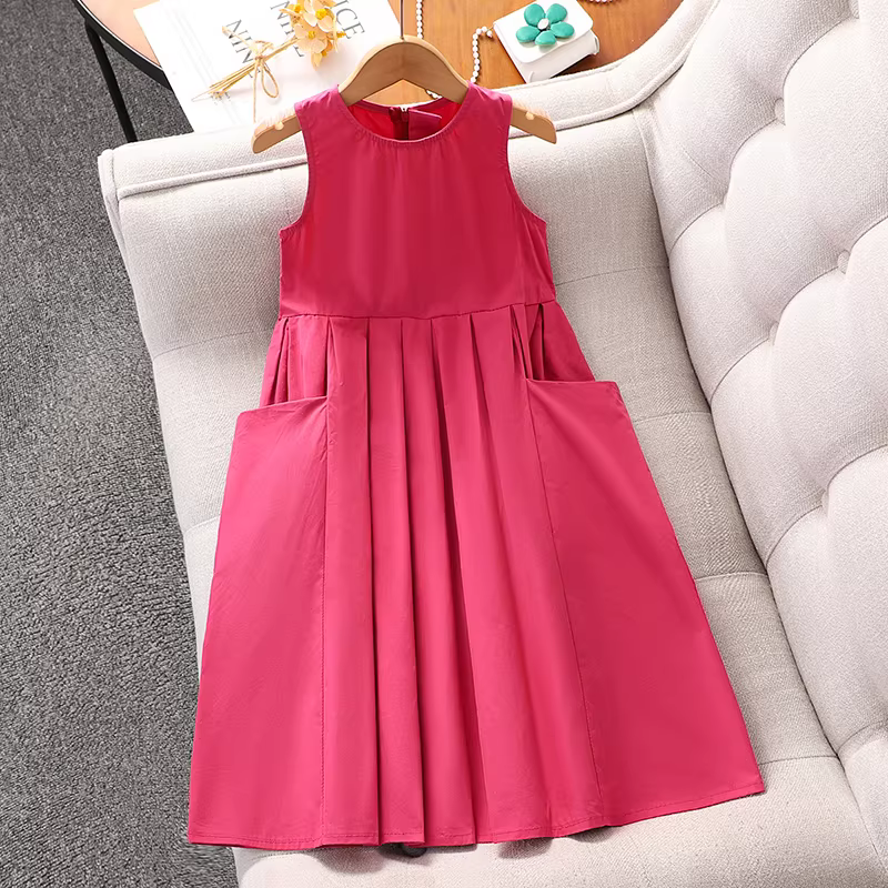 Váy bé gái hè 2025 kiểu mới, váy yếm không tay trẻ em, váy hè mỏng cho bé gái, váy công chúa màu đỏ