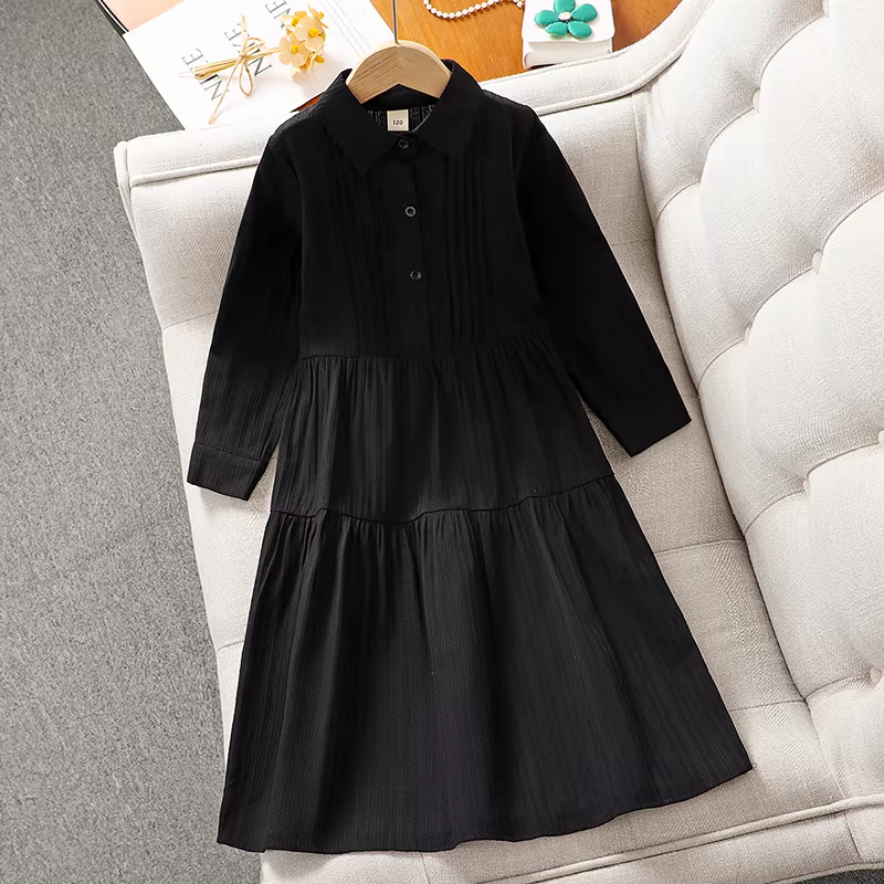 Váy cổ sơ mi xếp ly cho bé gái, váy công chúa cao cấp phong cách preppy mới mùa xuân thu 2025 cho bé gái