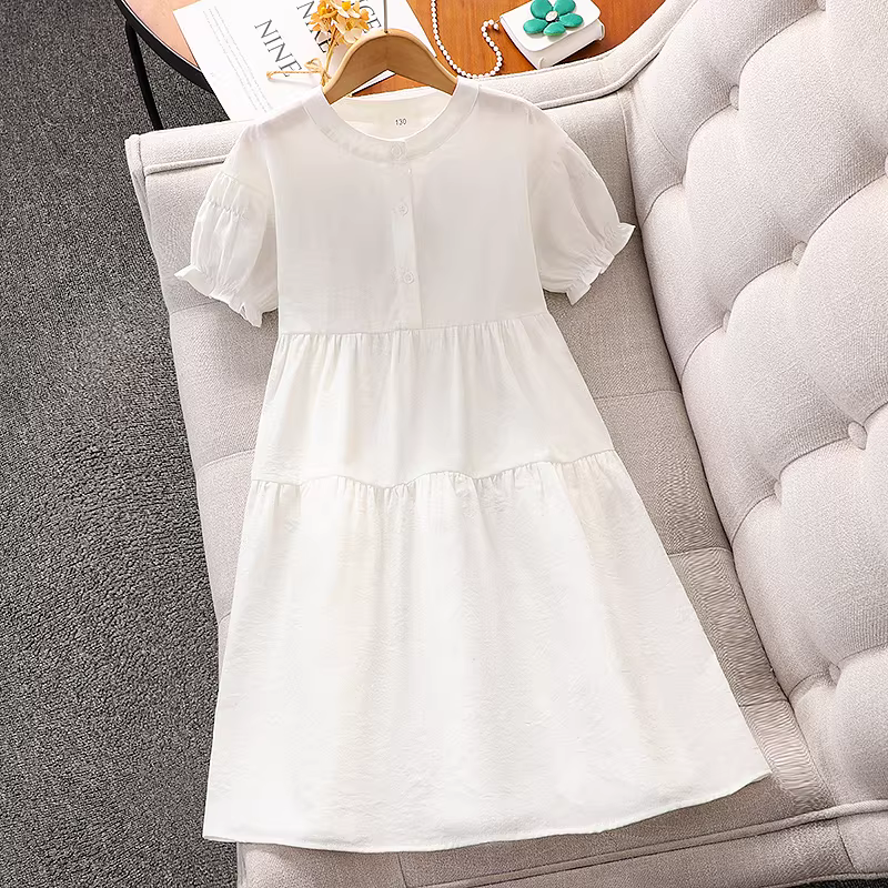 Váy ngắn tay bé gái hè 2025 kiểu mới phong cách tiểu thư công chúa thời trang trẻ em váy hè tôn dáng