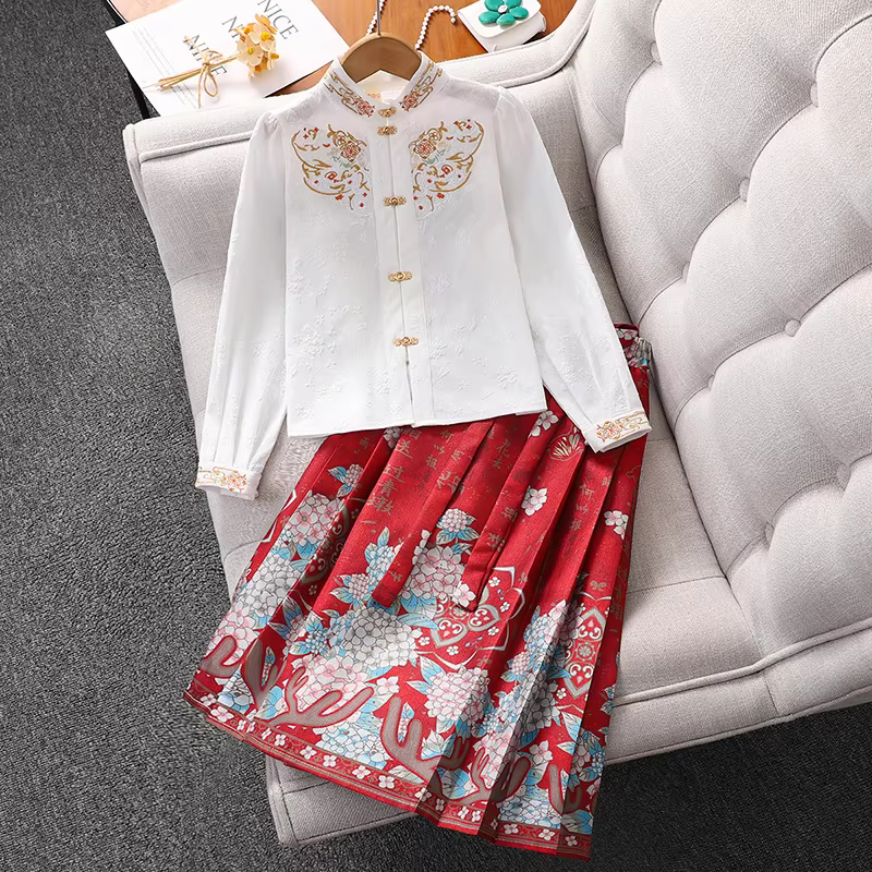 Bộ váy mamian kiểu Trung Hoa dành cho bé gái, cải tiến theo phong cách cổ xưa, trang phục nhà Minh, nhà Đường cho bé gái, váy Hanfu mới năm 2025 dành cho trẻ em.