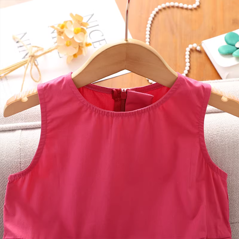 Váy bé gái hè 2025 kiểu mới, váy yếm không tay trẻ em, váy hè mỏng cho bé gái, váy công chúa màu đỏ