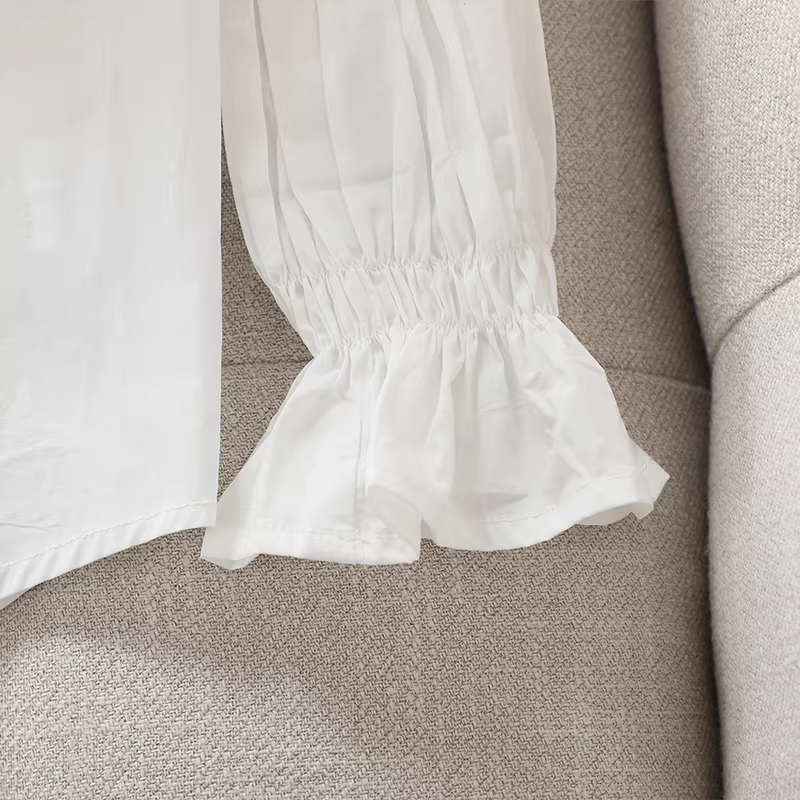 Áo sơ mi trắng bé gái xuân thu 2025 kiểu mới, size trung và lớn, thời trang, chất liệu cotton nguyên chất, áo dài tay trẻ em