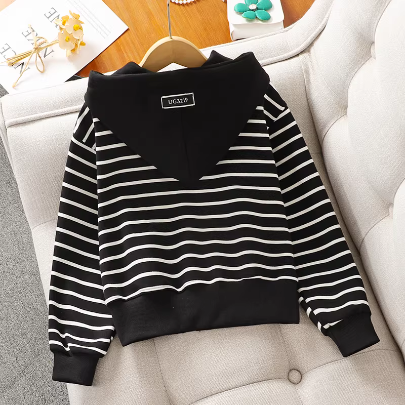 Áo khoác sọc mùa thu cho bé gái, áo hoodie rộng rãi mới năm 2025, quần áo mùa thu cho trẻ em, áo cardigan thường ngày