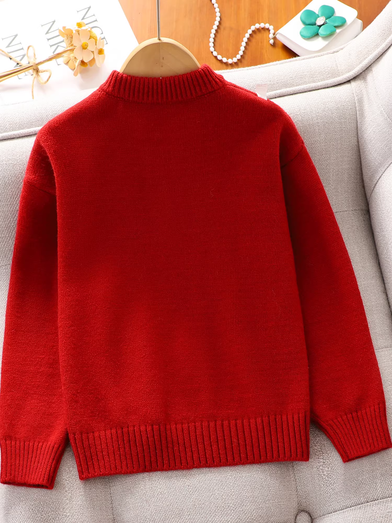 Áo len thu đông 2025 mới dày dặn giữ ấm cho bé gái, áo len đỏ Giáng sinh cho bé gái lớn